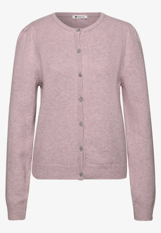 Rosa Strickjacke mit Knopfleiste und Rundhals