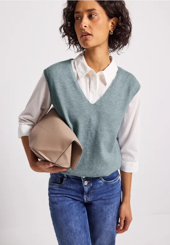 Ärmelloser V-Neck Pullover nile blue mel.