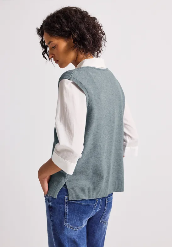 Ärmelloser V-Neck Pullover nile blue mel.