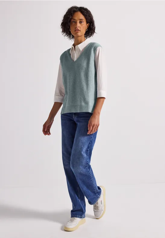 Ärmelloser V-Neck Pullover nile blue mel.
