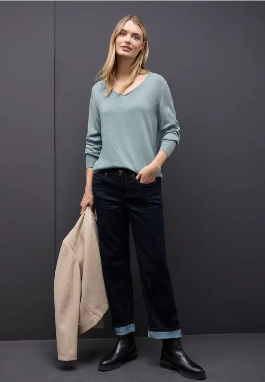 V-Neck Pullover nile blue mel.