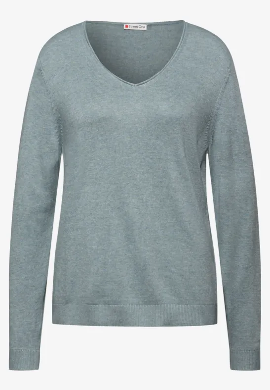 V-Neck Pullover nile blue mel.