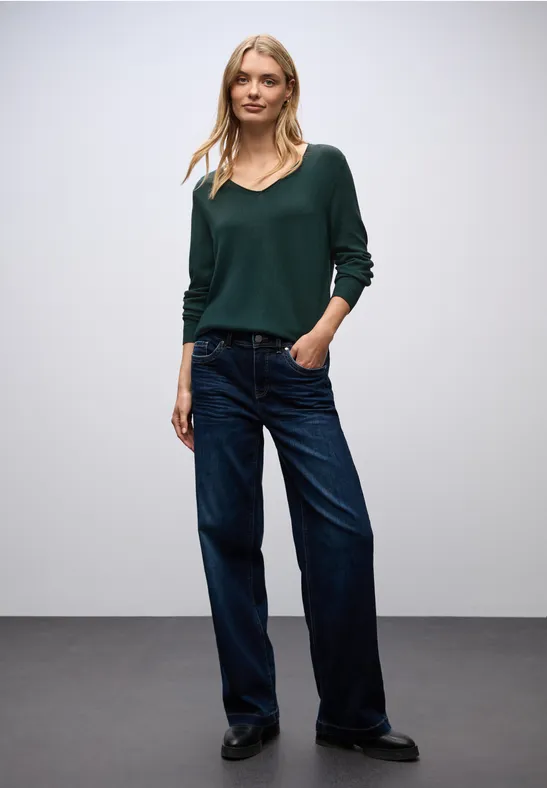 V-Neck Pullover deep teal green