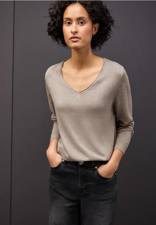 V-Neck Pullover mocha dream mel.