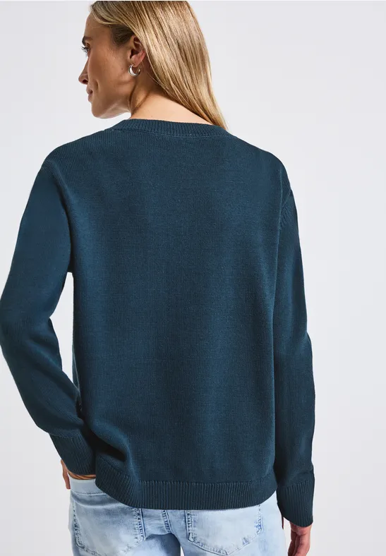 Pull à col en V tide blue