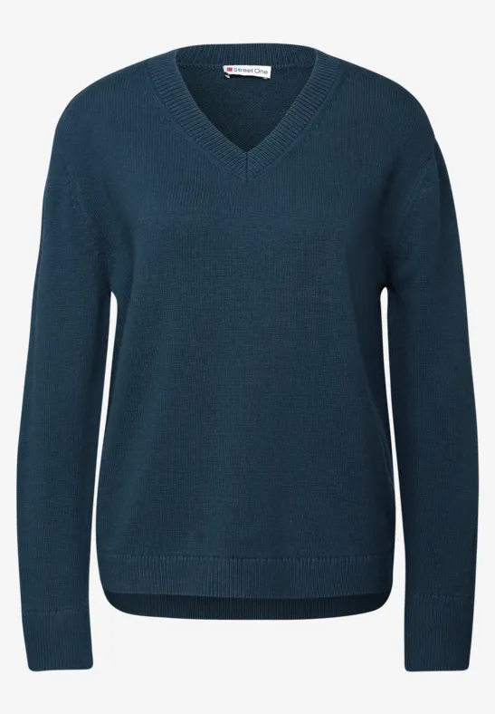 Pull à col en V tide blue