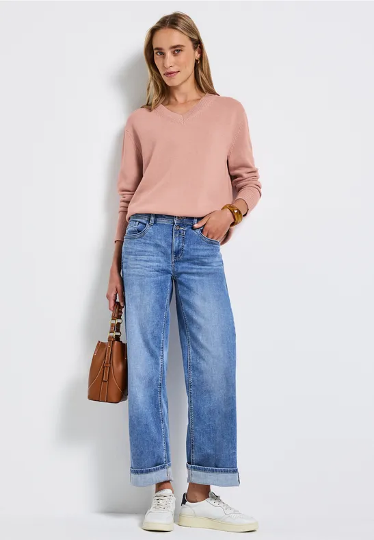 Pull à col en V faded rose