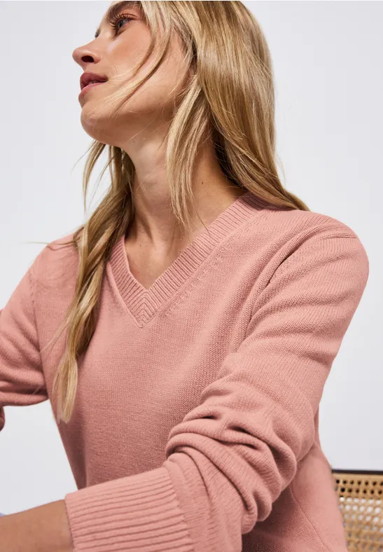 Pull à col en V faded rose