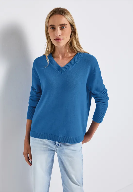 Pull à col en V polaris blue