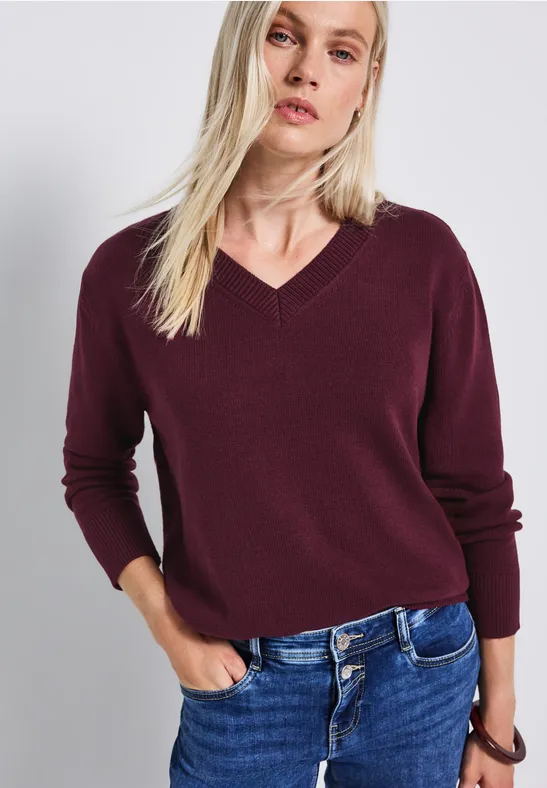 Pull à col en V wildberry red