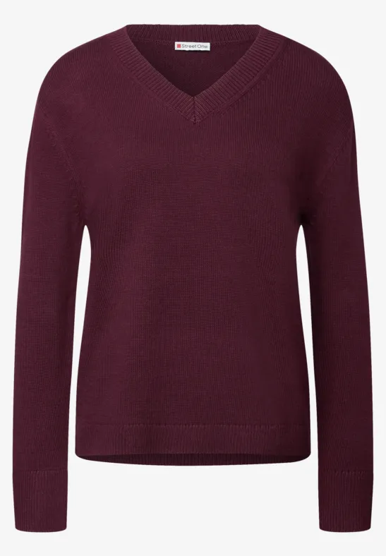 Pull à col en V wildberry red