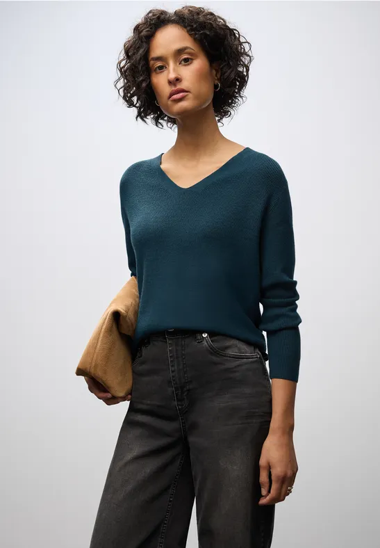 Basic V-Neck Pullover tide blue