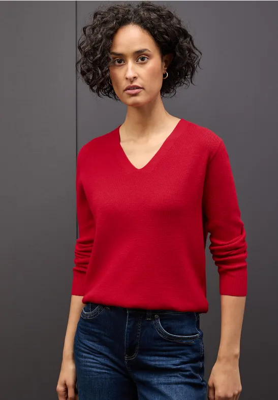 Basic V-Neck Pullover racing red