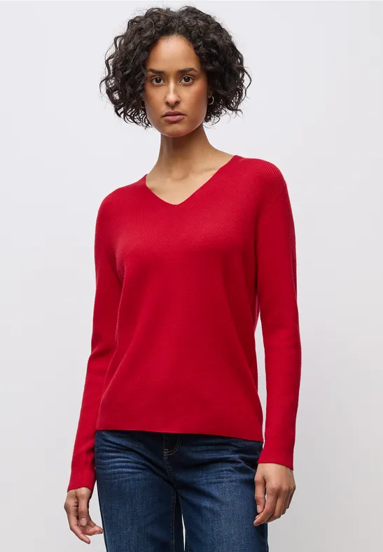 Basic V-Neck Pullover racing red