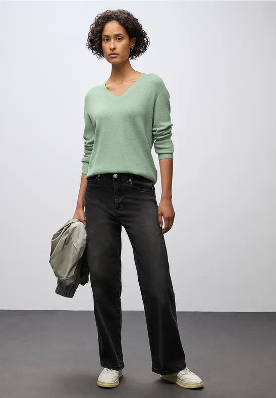 Basic V-Neck Pullover serene green mel.