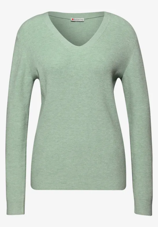 Basic V-Neck Pullover serene green mel.