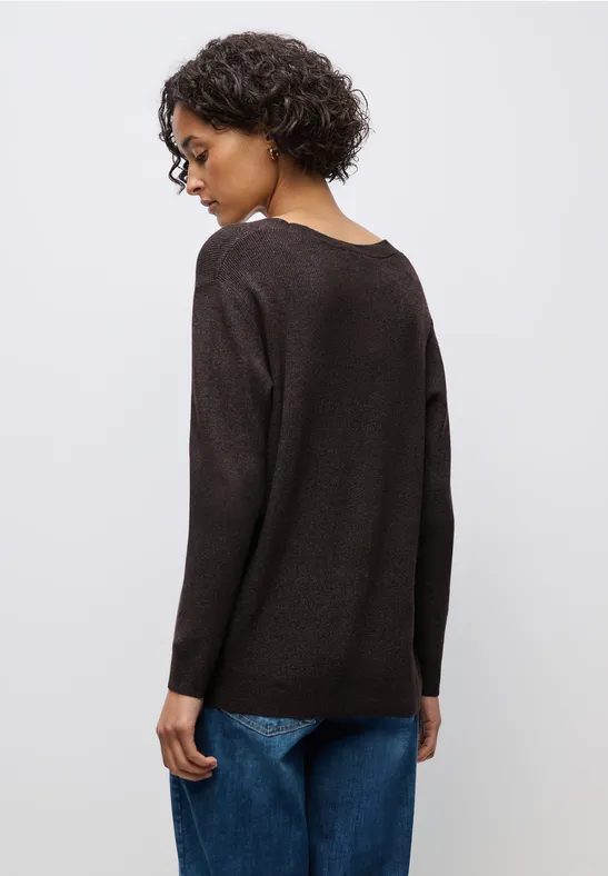 Basic V-Neck Pullover deep roast brown mel.