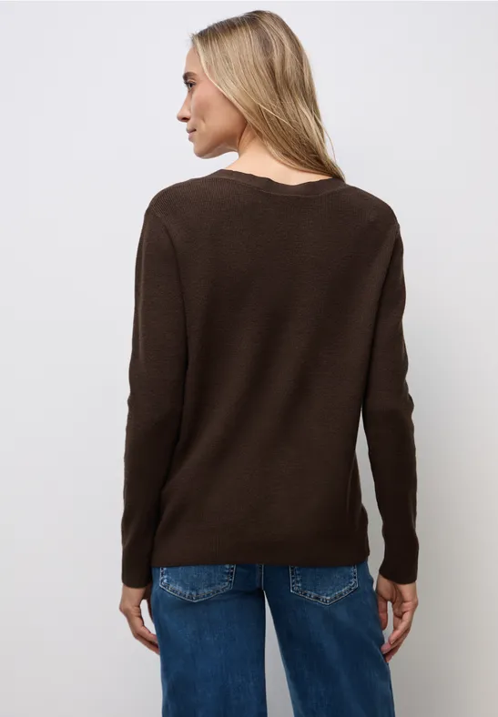 Basic V-Neck Pullover dark hazelnut brown mel.