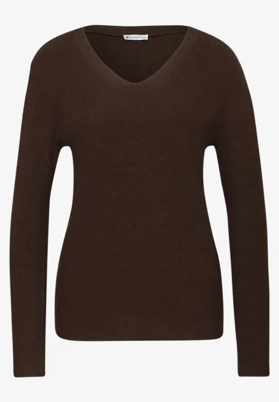Basic V-Neck Pullover dark hazelnut brown mel.