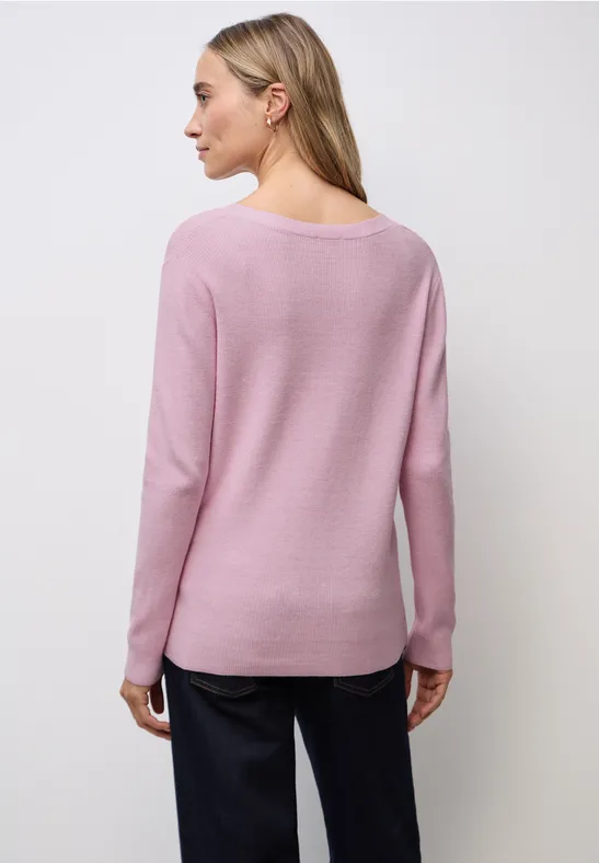 Basis trui met V-hals powder pink mel.