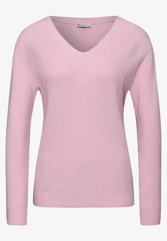 Basis trui met V-hals powder pink mel.