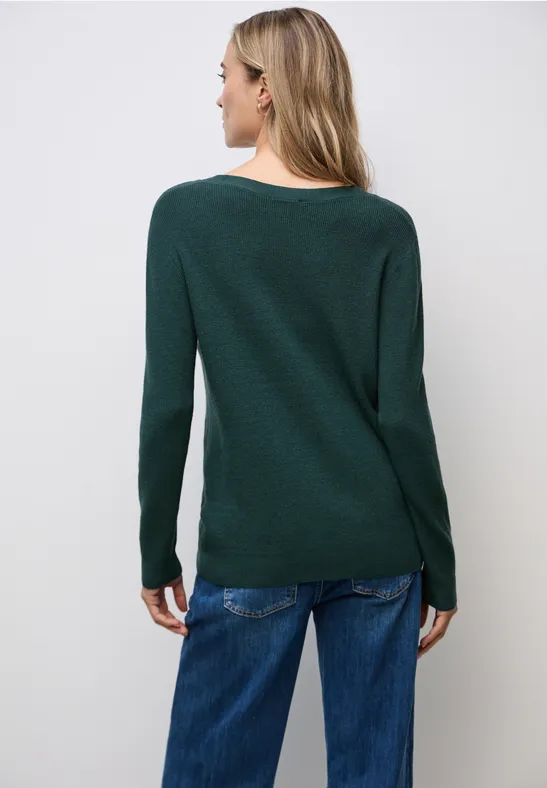 Basic trui met V-hals deep teal green