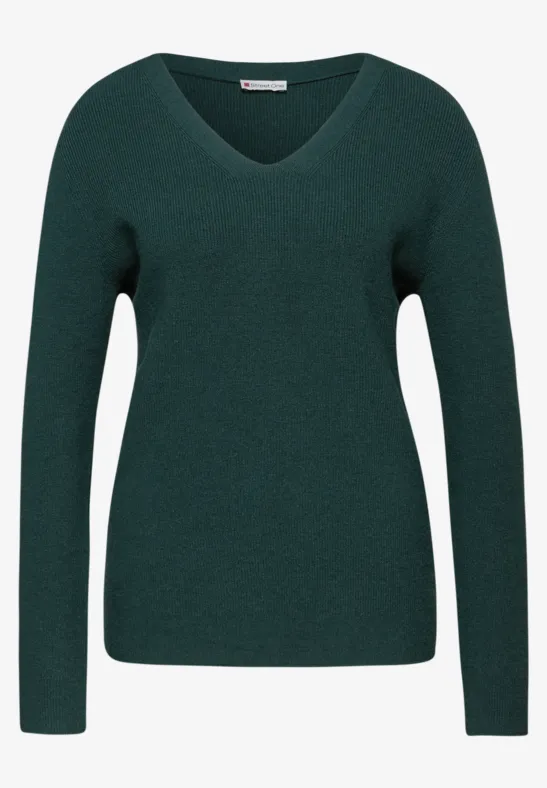 Basic trui met V-hals deep teal green