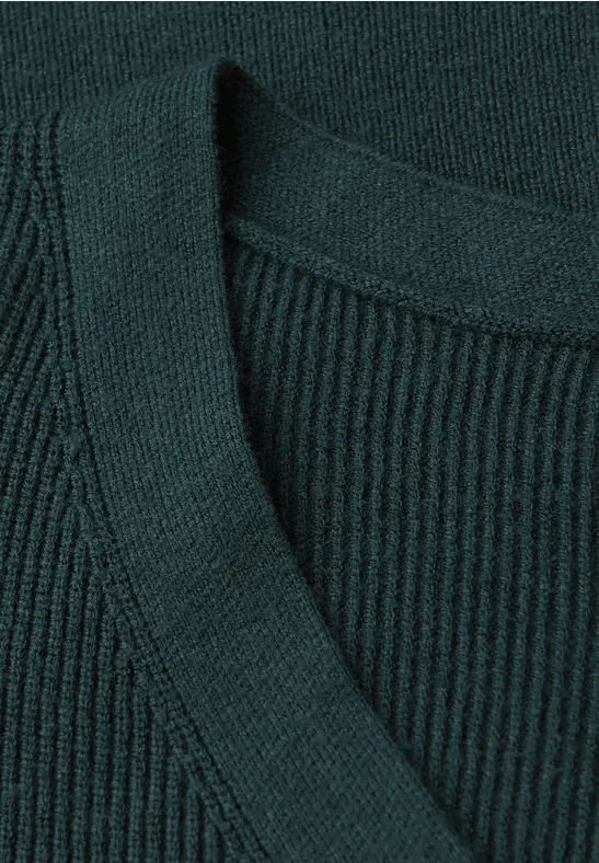 Basic trui met V-hals deep teal green