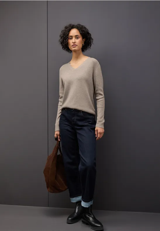 Basic V-Neck Pullover mocha dream mel.