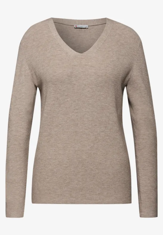 Basic V-Neck Pullover mocha dream mel.