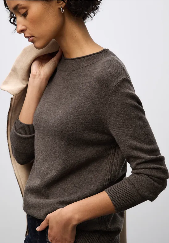 Pullover mit Rollkante dark nomad brown mel.