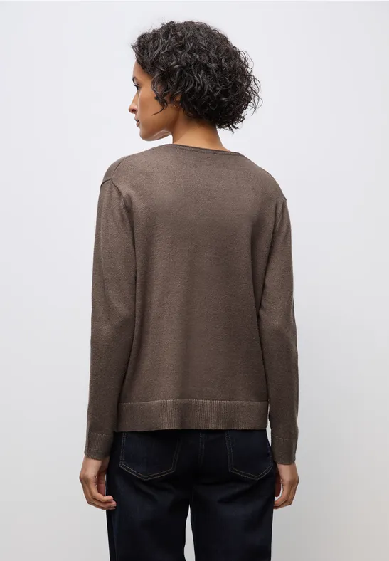 Pull douillet à col en V nomad brown mel.