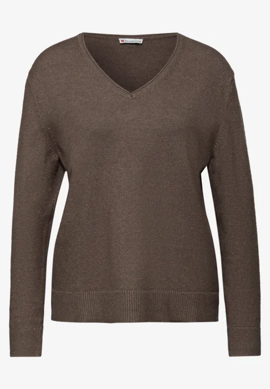 Pull douillet à col en V nomad brown mel.