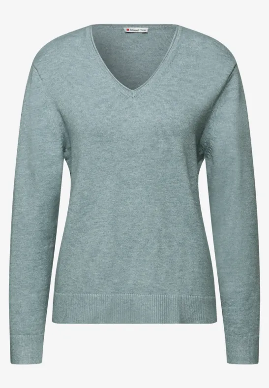 Kuscheliger V-Neck Pullover nile blue mel.