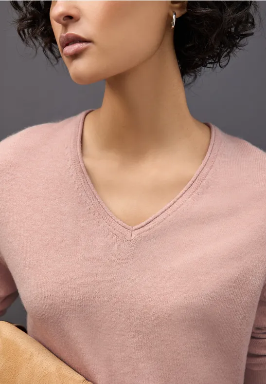 Kuscheliger V-Neck Pullover faded rose mel.