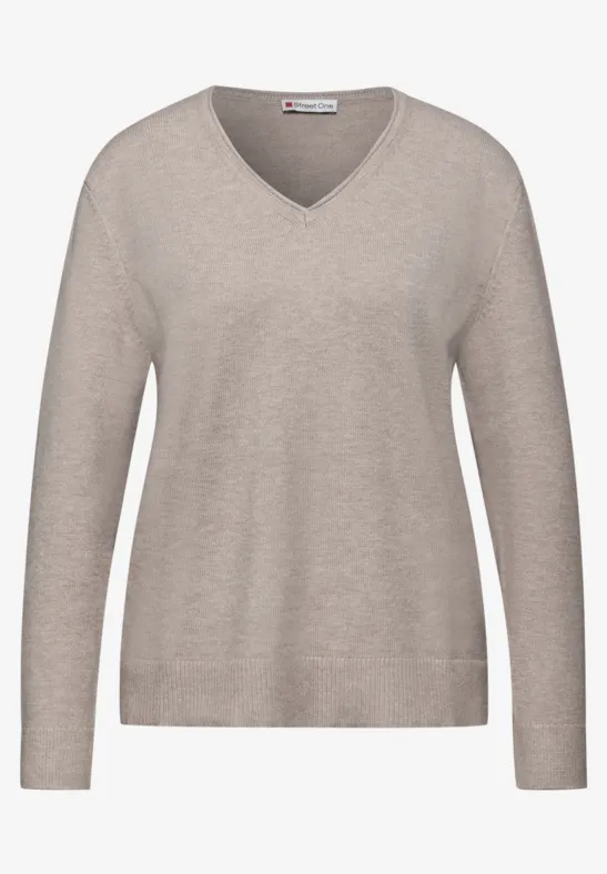 Kuscheliger V-Neck Pullover sandstone mocha mel.