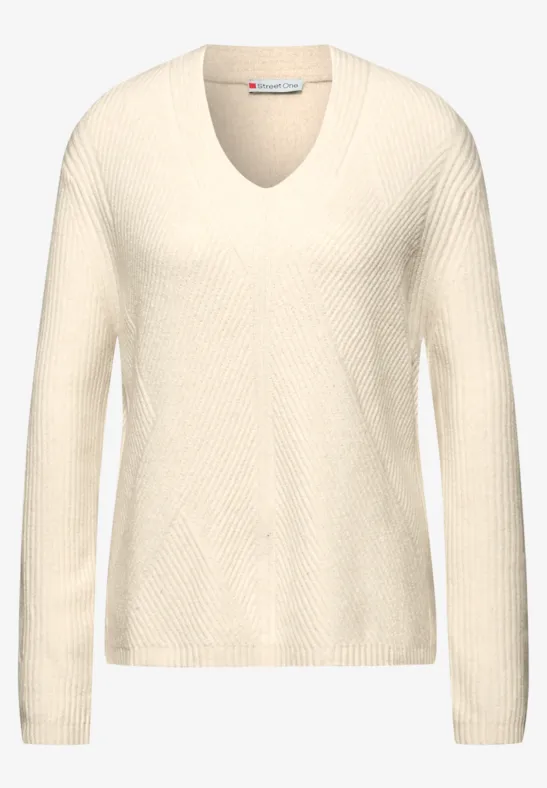 V-Neck Strukturpullover soft beige