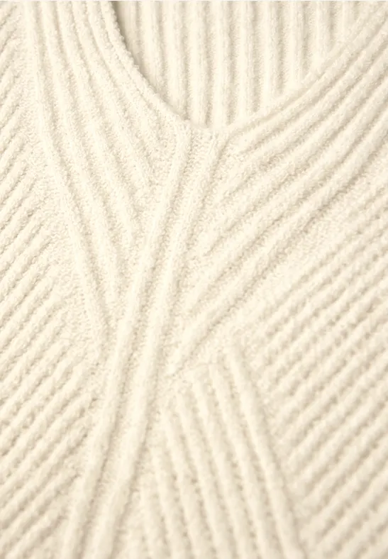 V-Neck Strukturpullover soft beige