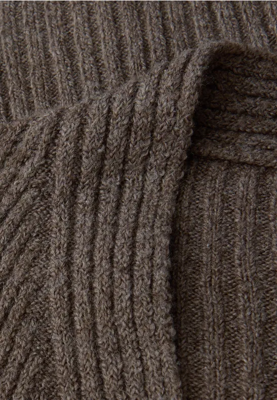 V-Neck Strukturpullover nomad brown mel.