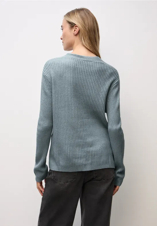 V-Neck Strukturpullover nile blue mel.