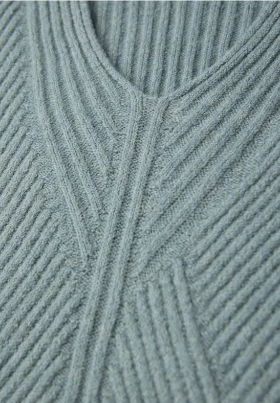 V-Neck Strukturpullover nile blue mel.