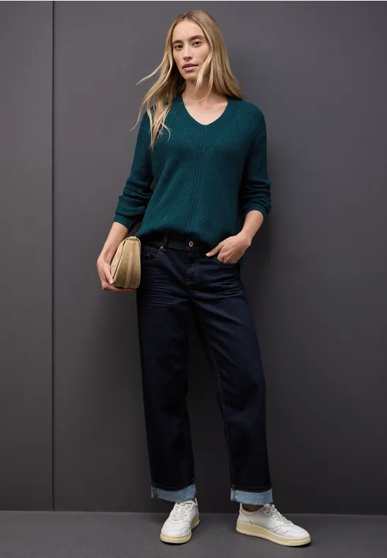 V-Neck Strukturpullover tide blue