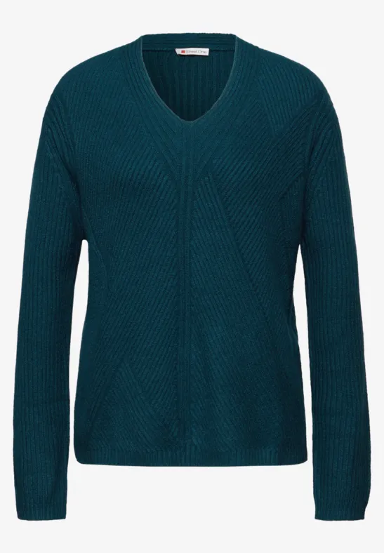 V-Neck Strukturpullover tide blue