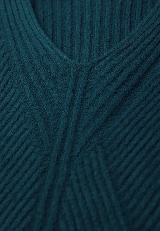 V-Neck Strukturpullover tide blue