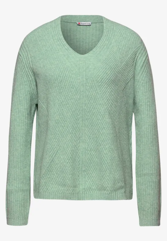 V-Neck Strukturpullover serene green mel.