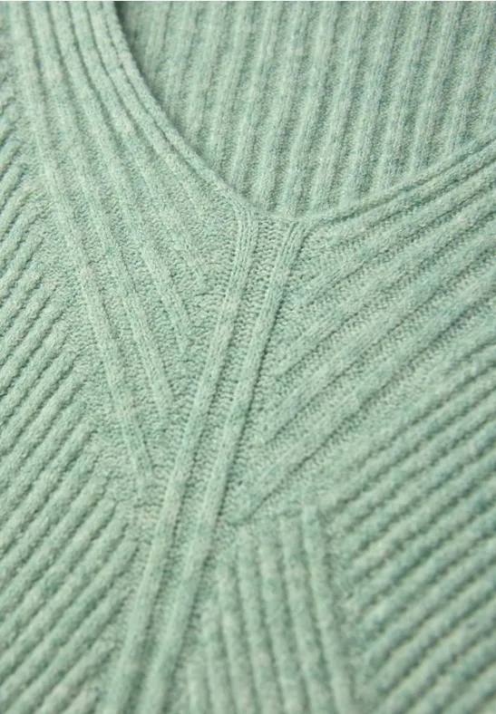 V-Neck Strukturpullover serene green mel.