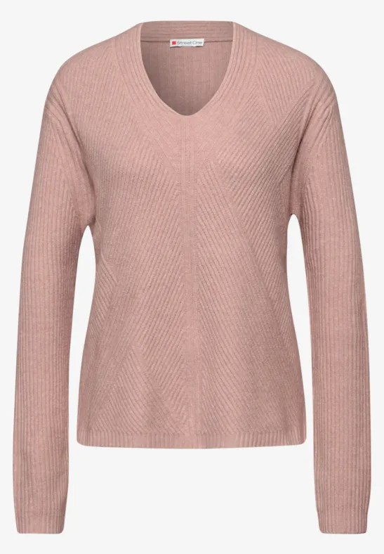 V-Neck Strukturpullover faded rose mel.