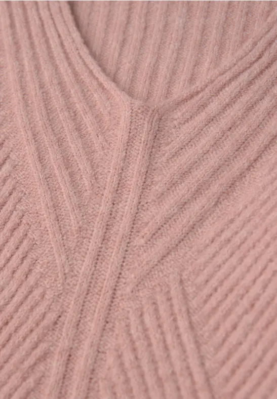 V-Neck Strukturpullover faded rose mel.