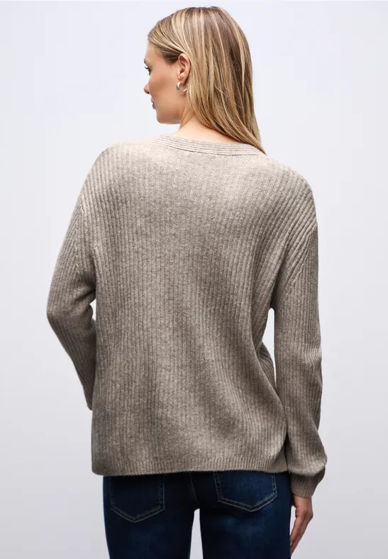 V-Neck Strukturpullover sandstone mocha mel.