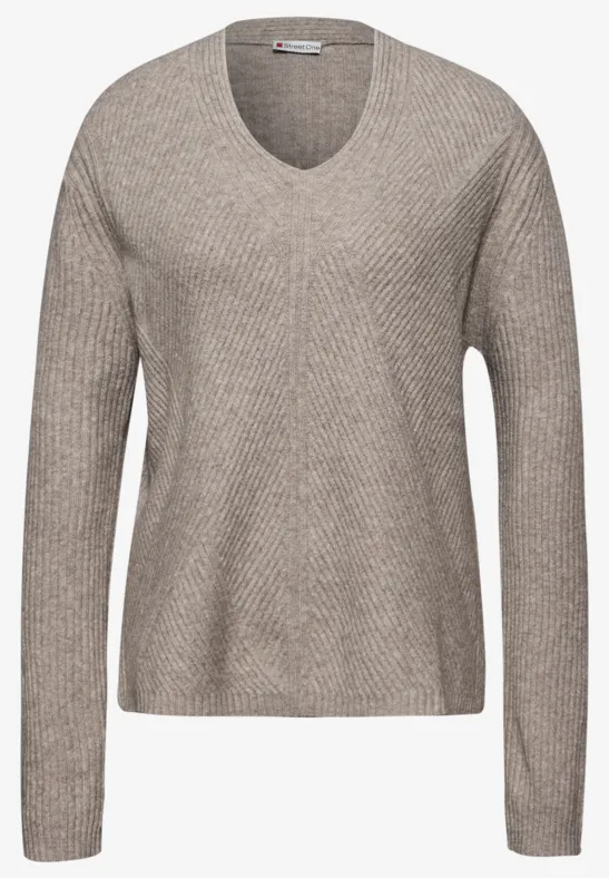 V-Neck Strukturpullover sandstone mocha mel.